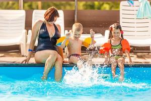 boy screaming in the swimming pool photo