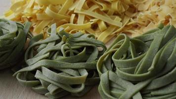 Layout of Italian raw pasta, different types and shapes of pasta video