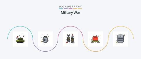 la línea de guerra militar llenó el paquete de iconos planos 5 que incluye militares. signo. misiles blindaje. Ejército vector