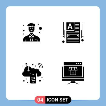 4 signos universales de glifos sólidos símbolos de computación empresarial crean un sitio web constructor web elementos de diseño vectorial editables en Internet vector