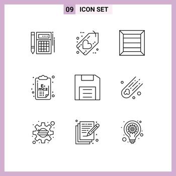 conjunto moderno de 9 esbozos pictograma de elementos de diseño vectorial editables del producto de la fórmula del corazón de la ciencia informática vector