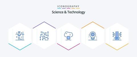 ciencia y tecnología 25 paquete de iconos azules que incluye electrónica. ai. ciencia física. software en la nube. redes en la nube vector