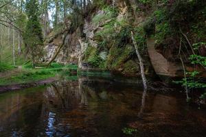 a Small Forest Stream With Sandstone Cliffs and Stones photo