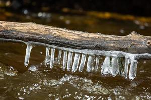 Icicles in a Small Forest River photo