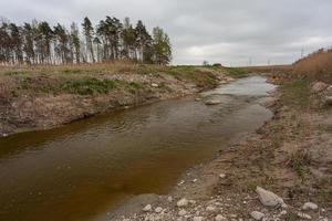 un pequeño arroyo forestal con acantilados de arenisca y piedras foto