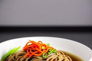 Delicious noodles. Fast food meal with appetizing pasta and chopsticks. photo