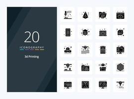 20 3d Printing Solid Glyph icon for presentation vector