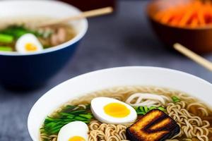 Delicious noodles. Fast food meal with appetizing pasta and chopsticks. photo