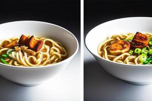 Delicious noodles. Fast food meal with appetizing pasta and chopsticks. photo