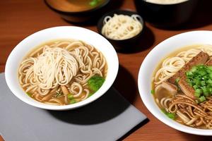 Delicious noodles. Fast food meal with appetizing pasta and chopsticks. photo