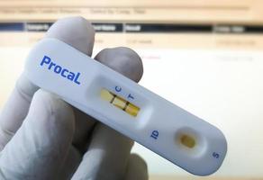 Test device or cassette for Procalcitonin test, showing positive result. Rapid screening test, diagnosis of severe sepsis photo