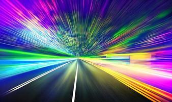 Speed motion on night road. Speed traffic movement road at night, high speed effect. photo