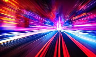 Speed motion on night road. Speed traffic movement road at night, high speed effect. photo