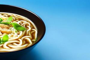 Delicious noodles. Fast food meal with appetizing pasta and chopsticks. photo