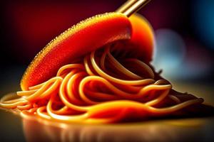 Delicious noodles. Fast food meal with appetizing pasta and chopsticks. photo