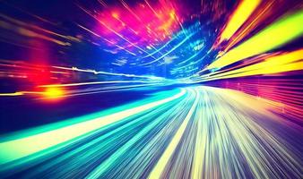 Speed motion on night road. Speed traffic movement road at night, high speed effect. photo