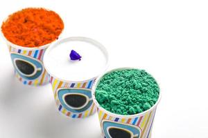 Concept for Indian Independence day and republic day, Three color in cup on white background photo