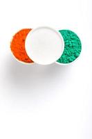 Concept for Indian Independence day and republic day, Three color in cup on white background photo