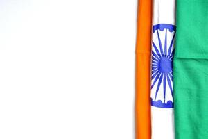 Concept for Indian Independence day and republic day, tricolor indian flag on white background photo