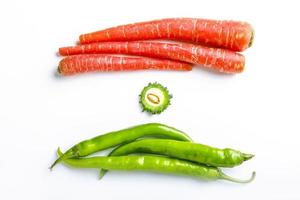 Concept for Indian Independence day and republic day,vegetable arrange on white background like indian tricolor flag. photo