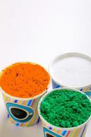 Concept for Indian Independence day and republic day, Three color in cup on white background photo