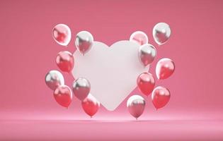 Heart shaped for text decorated with pink balloons on a pink background for valentine. 3d illustration, 3d rendering photo
