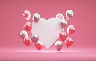 en forma de corazón para texto decorado con globos rosas sobre un fondo rosa para san valentín. ilustración 3d, representación 3d foto