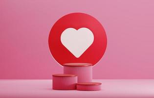 Podiums on pink background hearth shape window for valentine. 3d illustration, 3d rendering photo