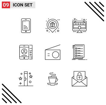 User Interface Pack of 9 Basic Outlines of phone cell shopping lmobile monitor Editable Vector Design Elements