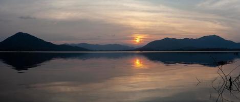 evening light after sunset at Lam Taphan Reservoir Suphanburi Province, Thailand photo