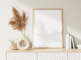 Frame and poster mockup in Boho style interior. 3d rendering, 3d illustration photo