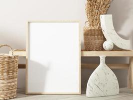 Frame and poster mockup in Boho style interior. 3d rendering, 3d illustration photo