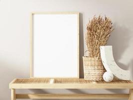 Frame and poster mockup in Boho style interior. 3d rendering, 3d illustration photo