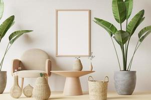 Frame and poster mockup in Boho style interior. 3d rendering, 3d illustration photo