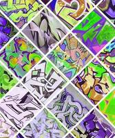 A set of many small fragments of graffiti drawings. Street art abstract background collage photo