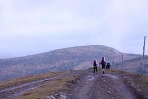 CARPATHIAN MOUNTAINS, UKRAINE - OCTOBER 8, 2022 Mount Dragobrat. Carpathians in Ukraine in foggy day photo