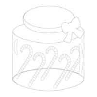 Cute Christmas candy cane in glass jar. Isolated on white background, flat design, EPS10 vector, line art vector