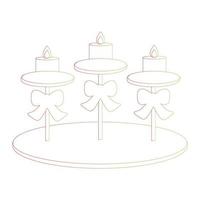 Cute cartoon vintage decorative candlesticks with ribbon. Candelabrum with three candles. Isolated on white background, flat design, line art, EPS10 vector