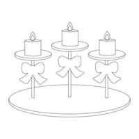 Cute cartoon vintage decorative candlesticks with ribbon. Candelabrum with three candles. Isolated on white background, flat design, line art, EPS10 vector