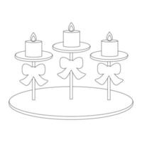 Cute cartoon vintage decorative candlesticks with ribbon. Candelabrum with three candles. Isolated on white background, flat design, line art, EPS10 vector