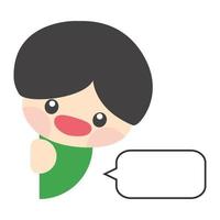 Cute boy hiding behind the wall with blank speech bubble. Kid talking with blank speech bubble. Blank speech bubble for your text. Isolated speech dialog. Vector, Illustration, EPS10 vector