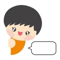 Cute boy hiding behind the wall with blank speech bubble. Kid talking with blank speech bubble. Blank speech bubble for your text. Isolated speech dialog. Vector, Illustration, EPS10 vector