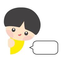 Cute boy hiding behind the wall with blank speech bubble. Kid talking with blank speech bubble. Blank speech bubble for your text. Isolated speech dialog. Vector, Illustration, EPS10 vector