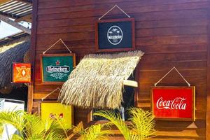 Holbox Quintana Roo Mexico 2022 Restaurant bar signs like Heineken Dos XX Coca Cola Mexico. photo