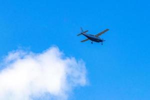 Propeller plane at small airport on Holbox island Mexico. photo