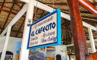 Puerto Escondido Oaxaca Mexico 2022 Blue white sign restaurant name El Cafecito Puerto Escondido Mexico. photo