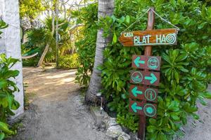 Holbox Quintana Roo Mexico 2022 Tropical hotel resort with palm trees bamboo Holbox island Mexico. photo