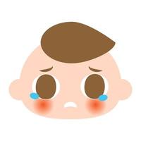 Cartoon cute baby crying face. Facial expression of boy. Kid's unhappy emotion. Isolated on white background, vector, illustration, EPS10 vector