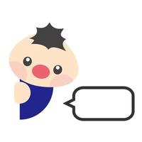 Cute boy hiding behind the wall with blank speech bubble. Kid talking with blank speech bubble. Blank speech bubble for your text. Isolated speech dialog. Vector, Illustration, EPS10 vector