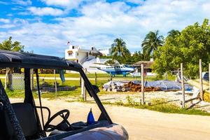 Propeller plane at small airport on Holbox island Mexico. photo